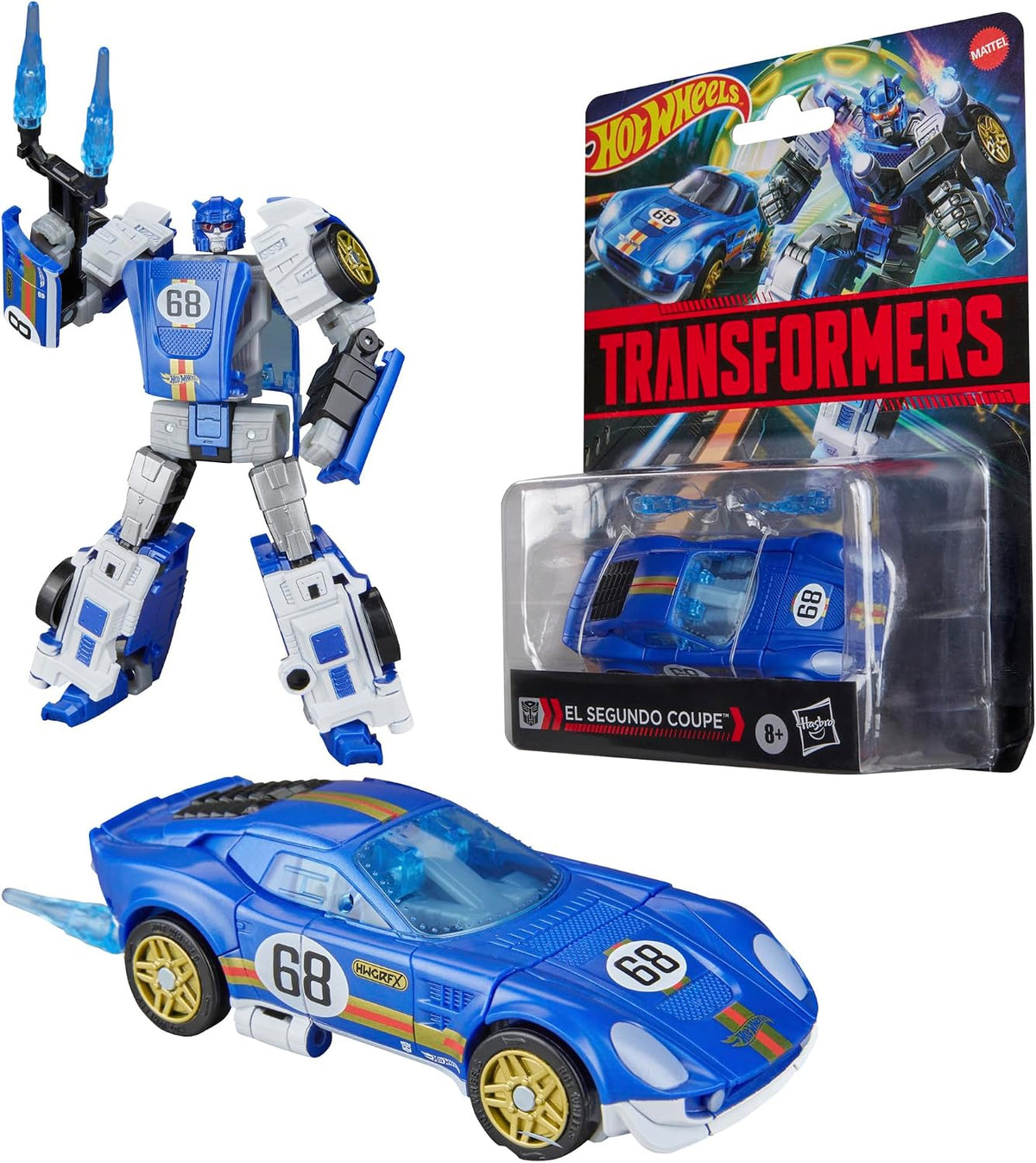 Transformers Collaborative Hot Wheels® x El Segundo Coupe, Deluxe Class 5-Inch Robot Action Figure Converts to Race car (Ages 8+)