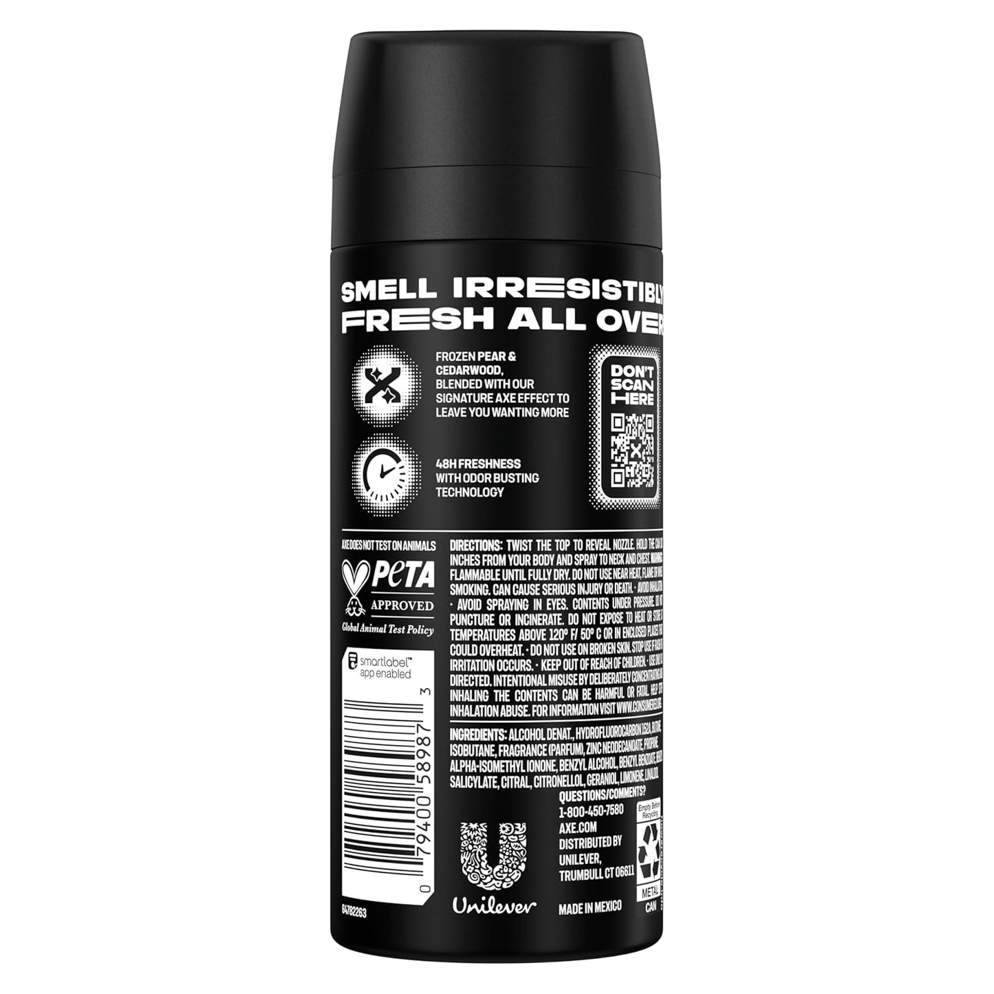 AXE Body Spray Deodorant for Men Black for Long Lasting Odor Protection Frozen Pear & Sandalwood (4.0 oz) Pack of 2