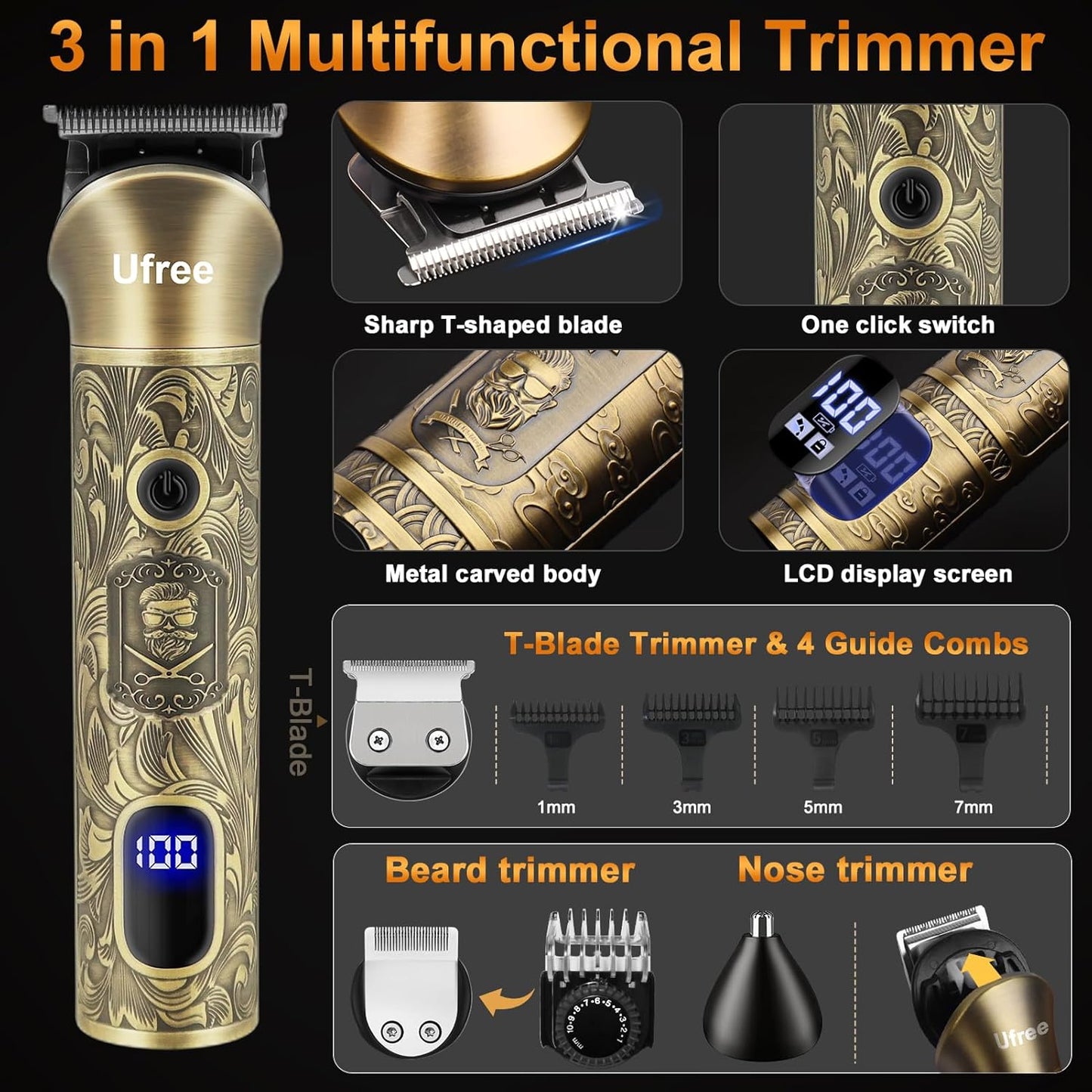 Beard Trimmer, Hair Clippers Mens Shaver Electric Razor, Hair Trimmer for Men Cordless Barber Clippers and Trimmers Set, Hair Cutting Kit for Men Grooming Gifts