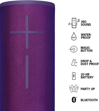 Ultimate Ears Boom 3 Wireless Portable Bluetooth Speaker - Ultraviolet Purple (Renewed)