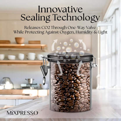 Mixpresso 16 Oz Koffiekanister met Lepel, Roesvrye Staal Lugdigte Koffiehouer, Lugdigte Fles Teebergplek met Datumspoorder, Vakuumverseëlde Espresso Lugdigte Kanister, Suikerhouer vir Huis