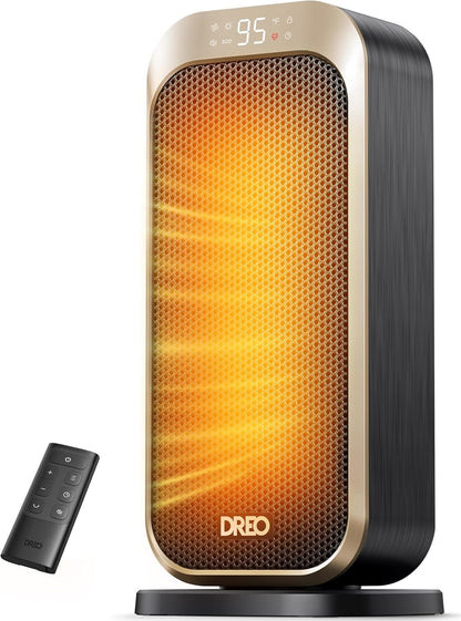 1500W Draagbare Elektriese Verwarmer met Afstandbeheer en Termostaat, PTC Keramiek, Veiligheidsverwarmer met 70° Ossillasie, Stil, 12H Aanskakeltydhouer - Goud