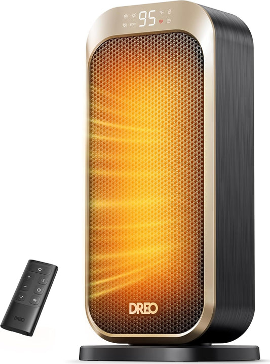 1500W Draagbare Elektriese Verwarmer met Afstandbeheer en Termostaat, PTC Keramiek, Veiligheidsverwarmer met 70° Ossillasie, Stil, 12H Aanskakeltydhouer - Goud