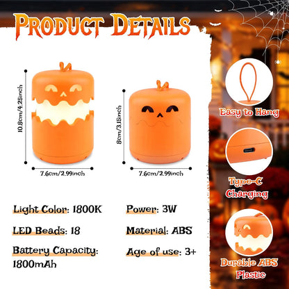 LED Halloween Pumpkin Lantern 2 Pack，Jack O Lantern with Lanyard