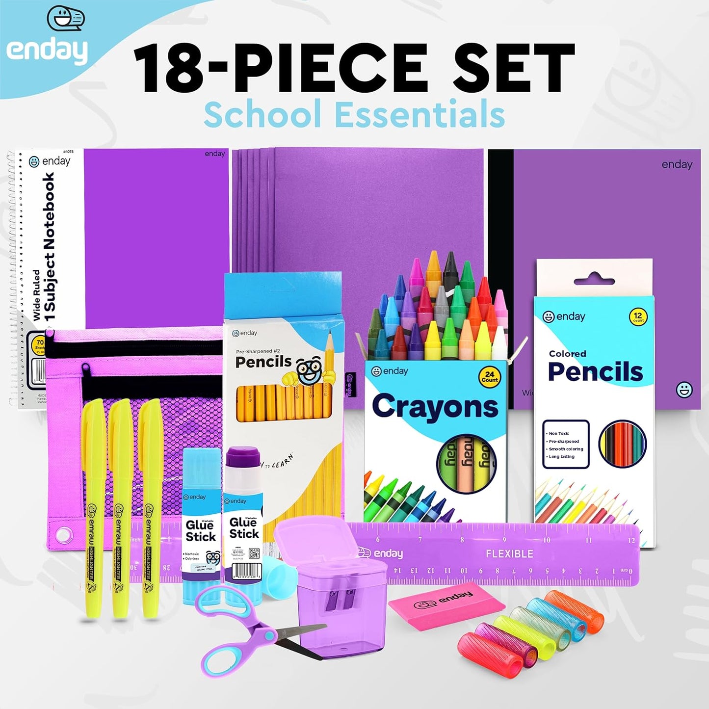 Back to School Supplies for Kids, Purple School Supply Box Premium Quality Kids School Supplies Kit, Kindergarten School Supplies for Girls and Boys, 71 Piece Set - by Enday