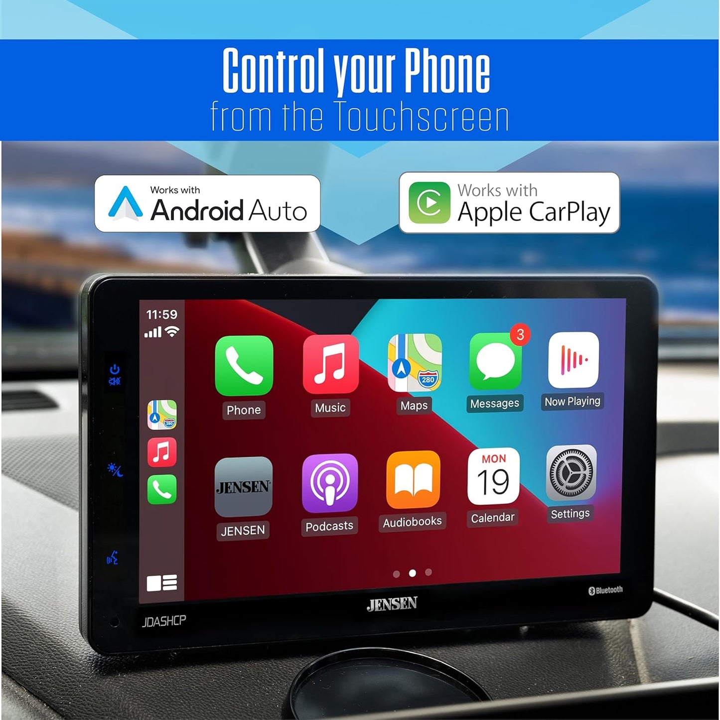 7" Portable Wireless Apple CarPlay Android Auto Car Stereo Screen Dash & Windshield Mount Options | Bluetooth Hands Free Calling & Music Streaming