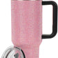 Insulated Stainless Steel Tumbler w/ Reusable Straw & Leak-Proof Lid Easy Carry Handle 40oz (Pink Rhinestones)