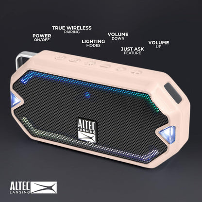 Altec Lansing - HydraMini Draadlose Bluetooth-luidspreker, IP67 Waterdigte USB C Herlaaibare Battery met 6 Uur Speeltyd, Kompak, Skokbestand, Sneeubestand, Allesbestand (Petal Pink)