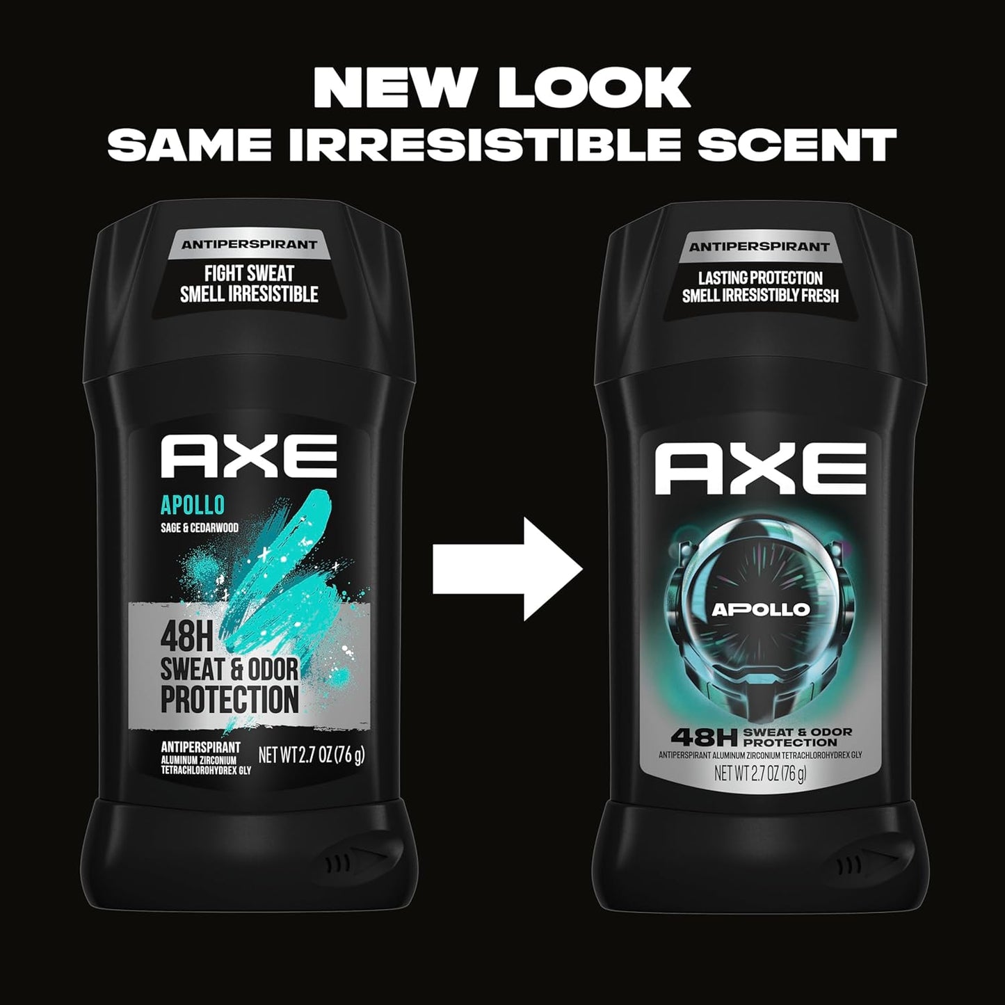 AXE Antiperspirant Deodorant Stick Apollo 48 Hour Sweat and Odor Protection for Long Lasting Freshness, Sage & Cedarwood Scent - 2.7 oz (Pack of 2)
