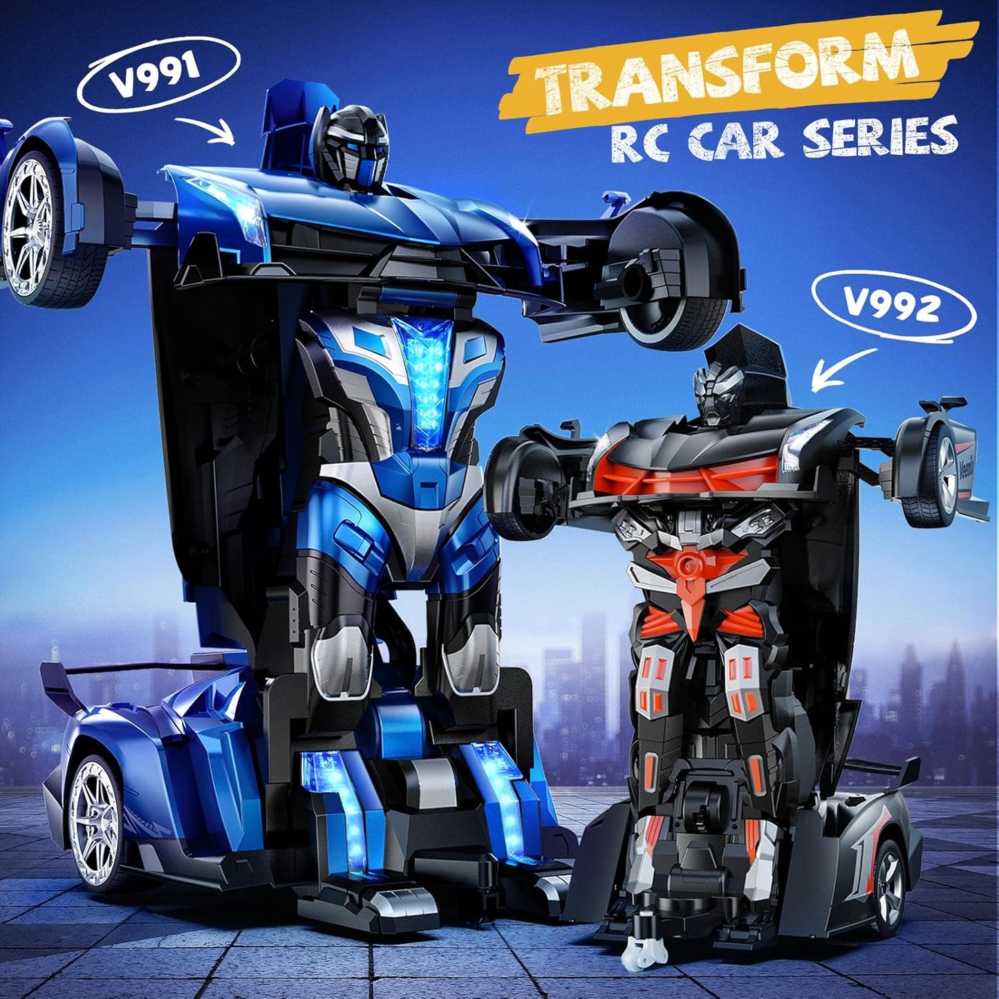 V991 Transform Remote Control Big Size, 2 Rechargeable Batteries for 70Min, 2.4GHz Gesture Sensing, One-Key Deformation, Robot Toys - (Blue)