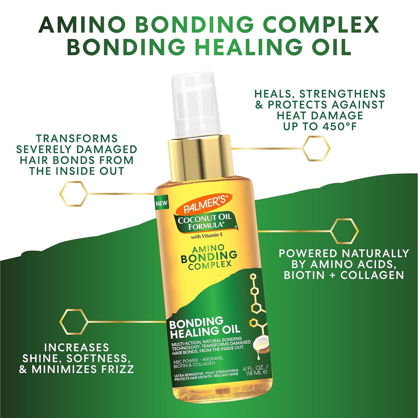 Palmer's Amino Bonding Complex Hair Oil, Healing Treatment w/ Coconut Oil & Vitamin E, Heat Protectant, Anti Frizz, Adds Shine - All Hair Types (4 fl oz)