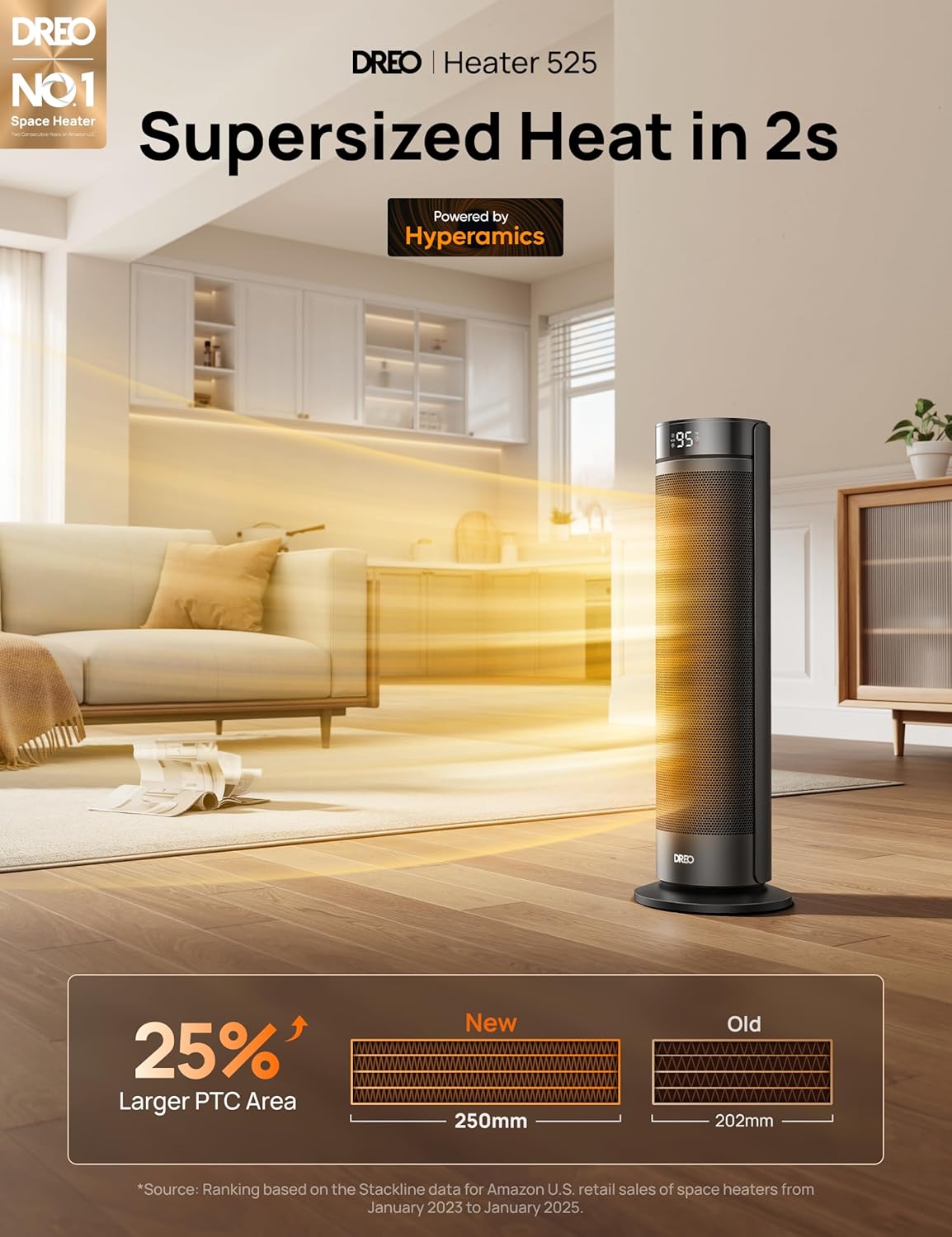 23" Ruimteverwarmer vir Groot Kamer Binnenshuise Gebruik, 8 Veilige Beskerming Toring, 70° Ossillasie, PTC Keramiek met Termostaat en Afstandbeheer, Stil, 12H Aanskakeltydhouer - Swart