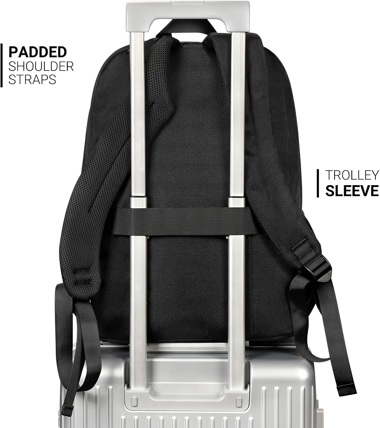 26L Black Backpack for School, College, and Travel: Water Resistant Bookbag with 8 Compartments