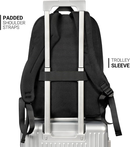 26L Black Backpack for School, College, and Travel: Water Resistant Bookbag with 8 Compartments
