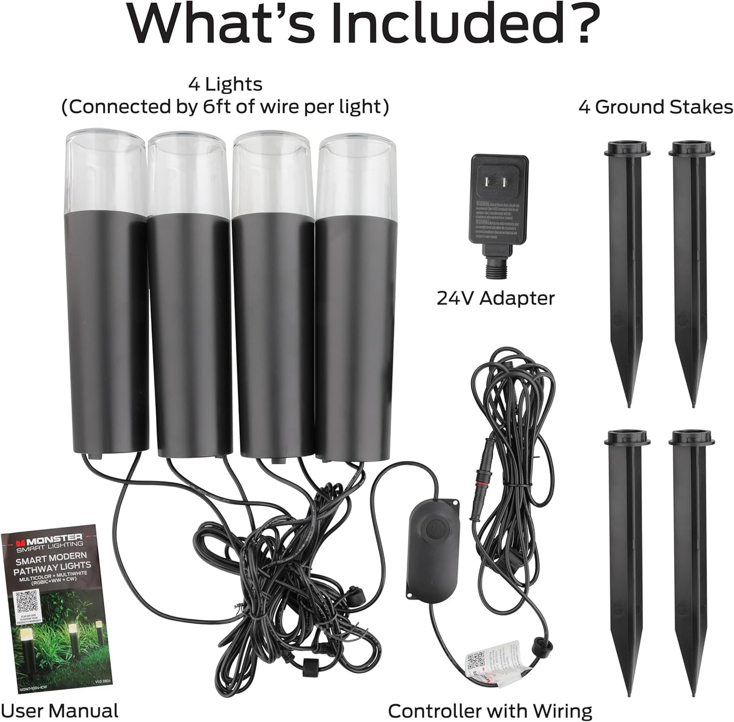 Monster Smart RGB+IC+WW Pathway LED Lights, 4 Individually Controlled Dimmable LEDs, Sound Reactive, IP44 Water & Weather Resistant, Compatible with Alexa, Siri, Google Home, Monster App, Razer Chroma