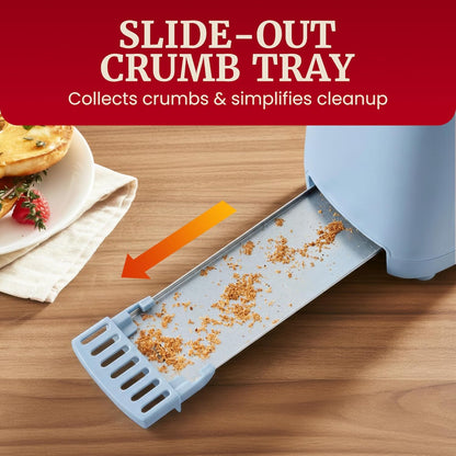 Gourmet Slim Broodrooster met Twee Langgleuwe, Koel-om-aan-te-Raak, 6 Bruiningsgrade, Ekstra Wye 3.8 cm Gleuf vir Vakmansbrood, Bagels, Wafels en Engelse Muffins - Oseaanblou