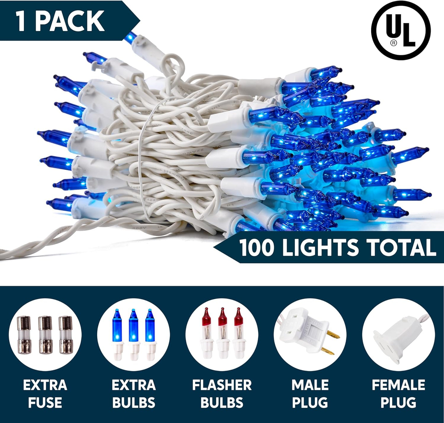 Kersliggies Buiten, 100 gloeilampies 6.5m String Versierings (Blou) - Wit Draad