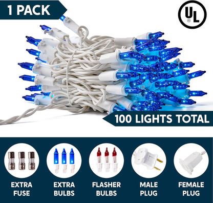 Kersliggies Buiten, 100 gloeilampies 6.5m String Versierings (Blou) - Wit Draad