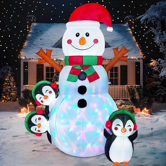 (6FT) Christmas Snowman Inflatable Decoration with Build-in Multicolor LEDs, Snowman Penguin Blow Up Décor