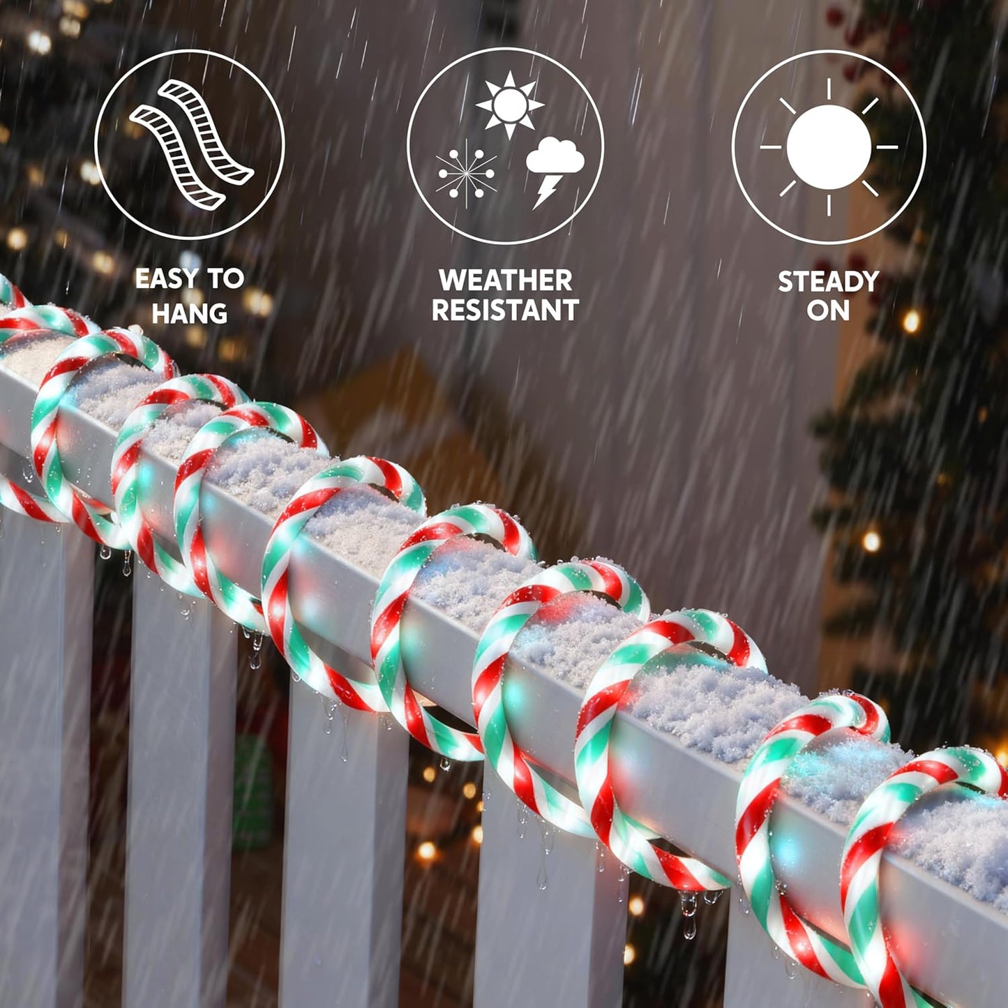 40FT LED Kersstok Touligte, Waterdigte 360 LED Kersversiering Liggies - (Rooi & Groen & Koel Wit)