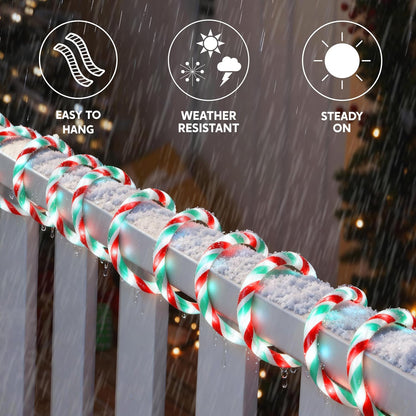 40FT LED Kersstok Touligte, Waterdigte 360 LED Kersversiering Liggies - (Rooi & Groen & Koel Wit)