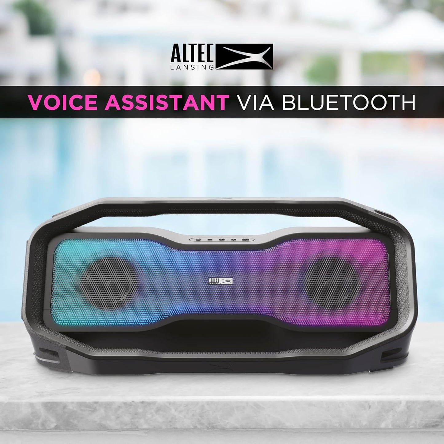 Altec Lansing Rockbox XL 2.0 Draagbare Bluetooth Draadlose Luidsprekers met LED-ligte, IP67 Waterdig en Duursaam vir Buitelug, 20 Uur Battery met Toepbeheer