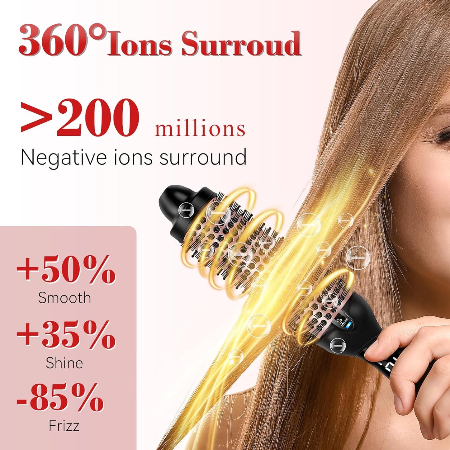 Ionic Thermal Brush, 1.5 Inch Heated Round Brush for Blowout, 30s Fast Heating Curling Brushes with 9 Temp Settings, Dual Voltage Travel Hair Styling Tool, Not Blow Dryer