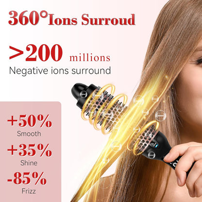 Ionic Thermal Brush, 1.5 Inch Heated Round Brush for Blowout, 30s Fast Heating Curling Brushes with 9 Temp Settings, Dual Voltage Travel Hair Styling Tool, Not Blow Dryer