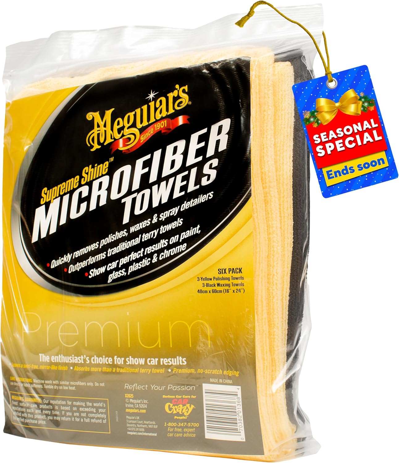 Meguiar's Supreme Shine Mikroveselhanddoeke vir Motors, Ultra-Plush Motor Mikroveselhanddoekstel