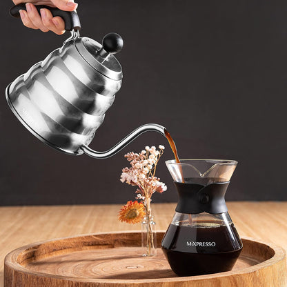 Mixpresso Swaanhals-Skinkketel, Barista-skinkbeheerontwerp, Ideaal vir Koffie en Tee, Hoëgraadse Vlekvrye Staal 1.2 Liter 40 Oz, Induksie Stoofplaat Ketel Vlekvrye Staal