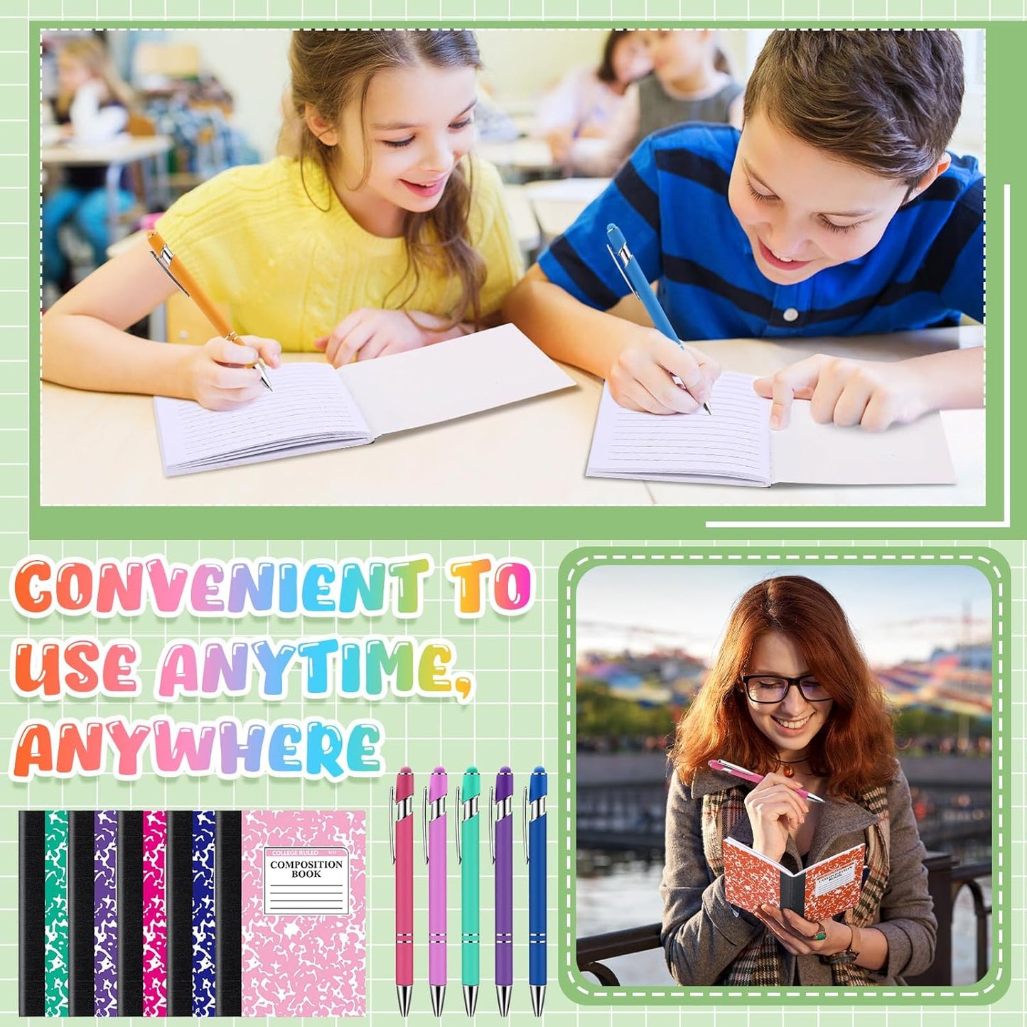 60 Pcs Mini Composition Notebooks and Retractable Ballpoint Pens, 3. 3" x 4.5" Small Note Pad Journal and Metal Ballpoint Pens with Stylus Tip for Students School College Office Supplies