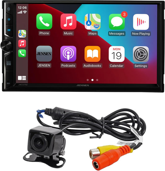 Double DIN  7" Apple CarPlay Android Auto Wired or Wireless Touchscreen Car Stereo Radio Bluetooth Backup Camera Included USB Playback & Charge