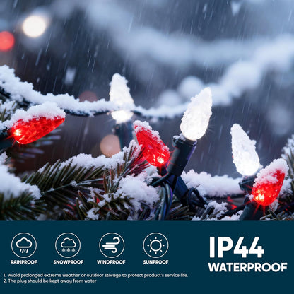 Rooi & Wit Kersfeesliggies, 100 LED Bestendige Aan Aarbei-liggies, 10.26 M Koppelbare Stringliggies – Groen Draad