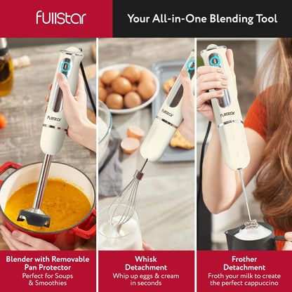 Fullstar Immersion Blender-stel, 9-spoed 500W Handgehoue Elektriese Handmenger, Smoothiemenger (3-in-1, Wit)