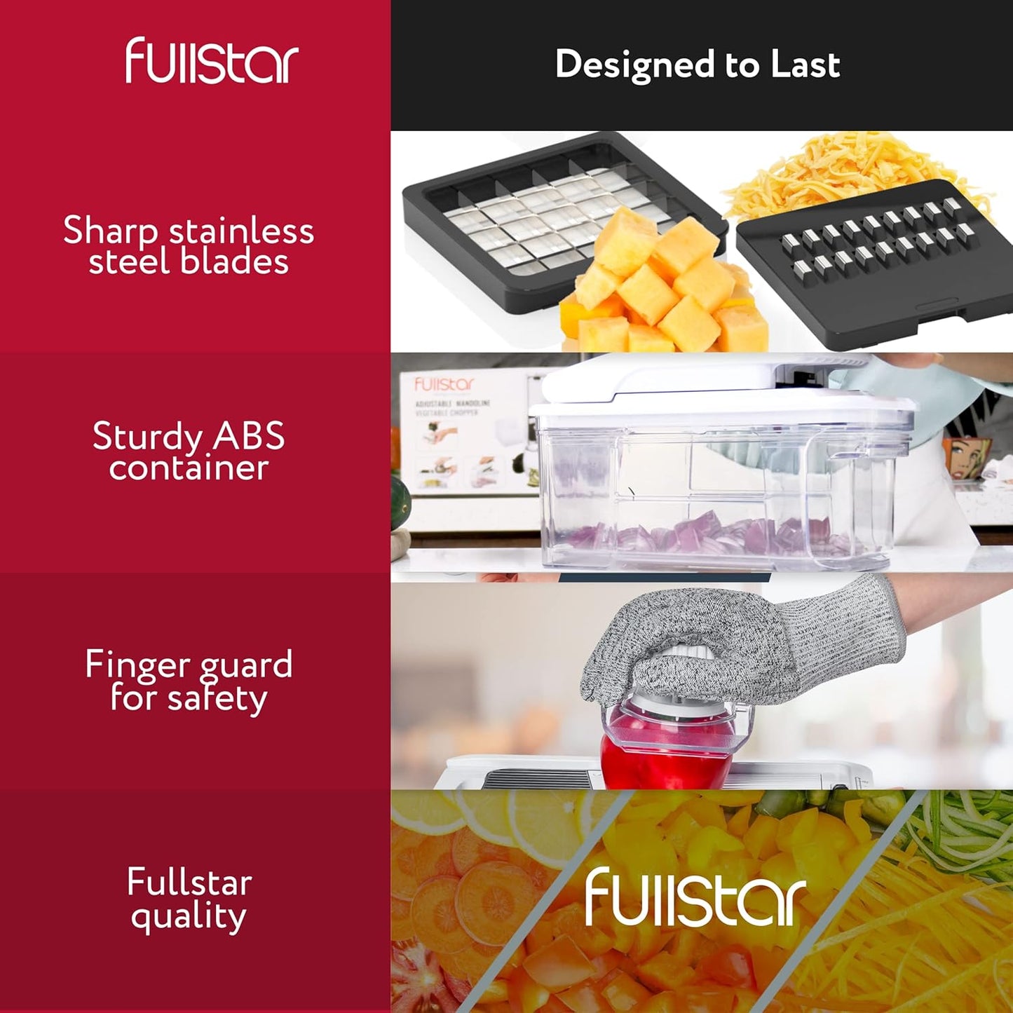 Fullstar Alles-in-1 Groentesnyer en Mandolien vir Kombuis - Kaasrasper, Franse Frietjie-Snyer, Kaassnyer - Bonus Handheld Spiraalsnyer Ingesluit (6-in-1, Swart/Wit)