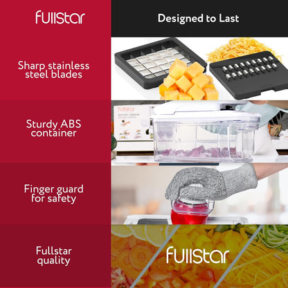 Fullstar Alles-in-1 Groentesnyer en Mandolien vir Kombuis - Kaasrasper, Franse Frietjie-Snyer, Kaassnyer - Bonus Handheld Spiraalsnyer Ingesluit (6-in-1, Swart/Wit)