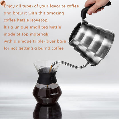 Mixpresso Swaanhals-Skinkketel, Barista-skinkbeheerontwerp, Ideaal vir Koffie en Tee, Hoëgraadse Vlekvrye Staal 1.2 Liter 40 Oz, Induksie Stoofplaat Ketel Vlekvrye Staal