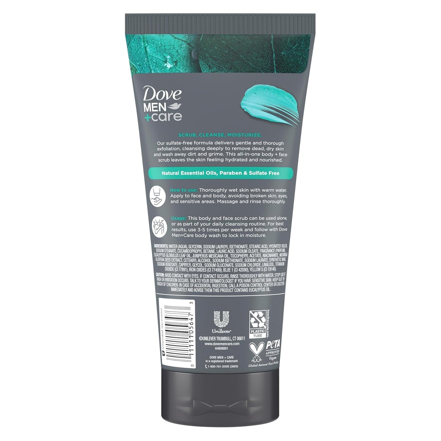 DOVE MEN Body and Face Scrub Eucalyptus Deeply Exfoliates for Hydrated & Nourished Skin No Sulfate or Parabens (2CT)