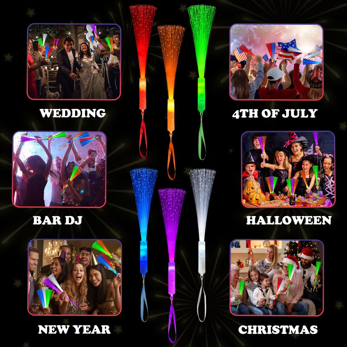 Halloween Glow in Dark Party Favors for Kid,12PCS Light Up Fiber Optic Wand