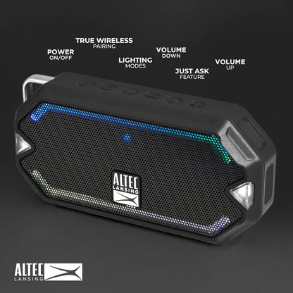 Altec Lansing - HydraMini koordlose Bluetooth-luidspreker, IP67 waterdigte USB C herlaaibare battery met 6 uur speeltyd, kompak, skokbestand, sneeubestand, allesbestand (swart)