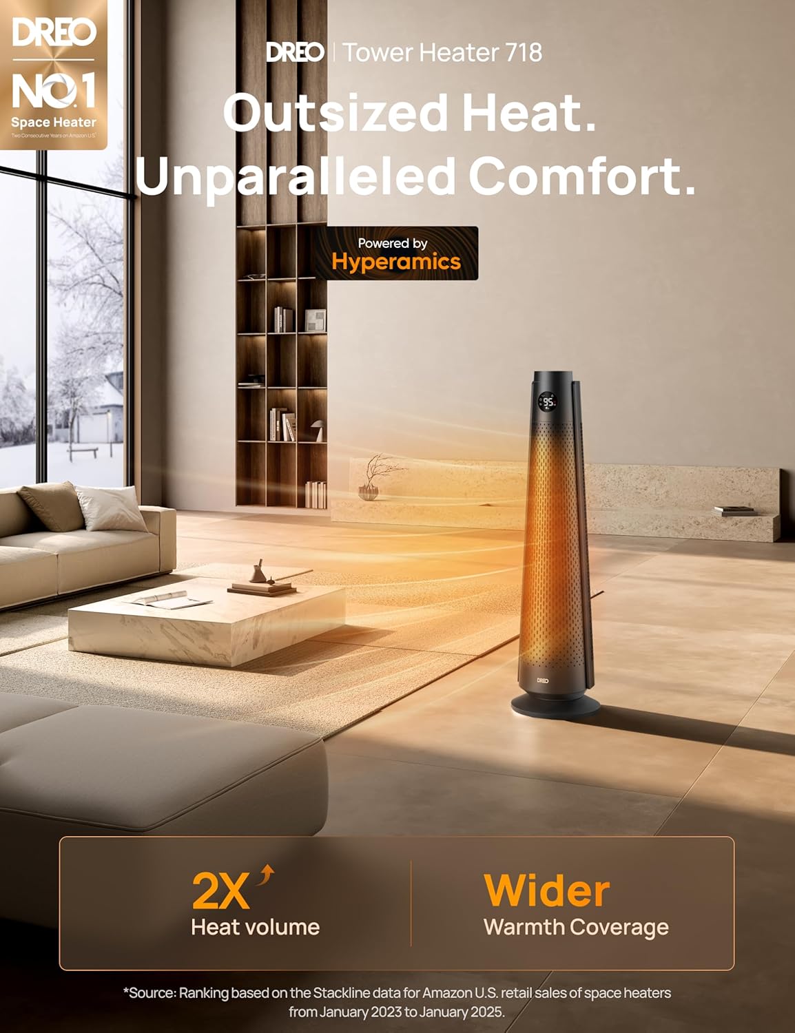Ruimteverwarmer Groot Kamer, 30" Elektries met Afstandbeheer, 120° Ossillasie, Verstelbare Termostaat, 5 Hitte- en 3 Waaiervlakke, 8 Veiligheidsbeskermings, 25dB Stil, 1-12H Tydhouer - Swart