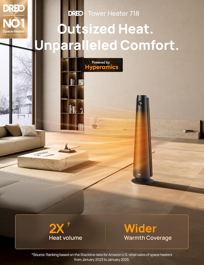 Ruimteverwarmer Groot Kamer, 30" Elektries met Afstandbeheer, 120° Ossillasie, Verstelbare Termostaat, 5 Hitte- en 3 Waaiervlakke, 8 Veiligheidsbeskermings, 25dB Stil, 1-12H Tydhouer - Swart