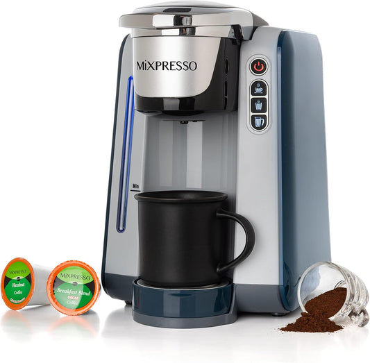 Mixpresso Enkelbedien Koffiebrouer K-Cup Peule Versoenbaar & Gemaalde koffie, Enkelbedien K-Cup Koffiemaker Met 4 Brougroottes 45oz, Vinnige Brou met Outo-afskakeling, Vinnige Brou Tegnologie