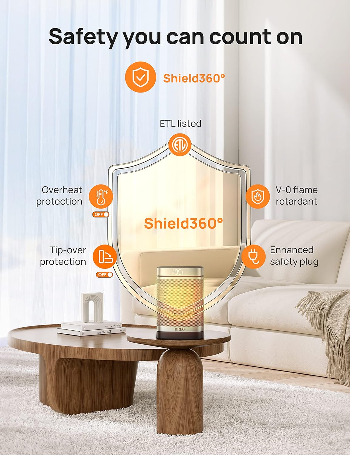 Ruimteverwarmer 1500W Veilig en Stil PTC Keramiekverwarmer, 5-35°C Digitale Termostaat, 70°Ossillerend, Afstandbeheer, ALCI Veiligheidsproppie, 12h Tydhouer, 5 Modusse