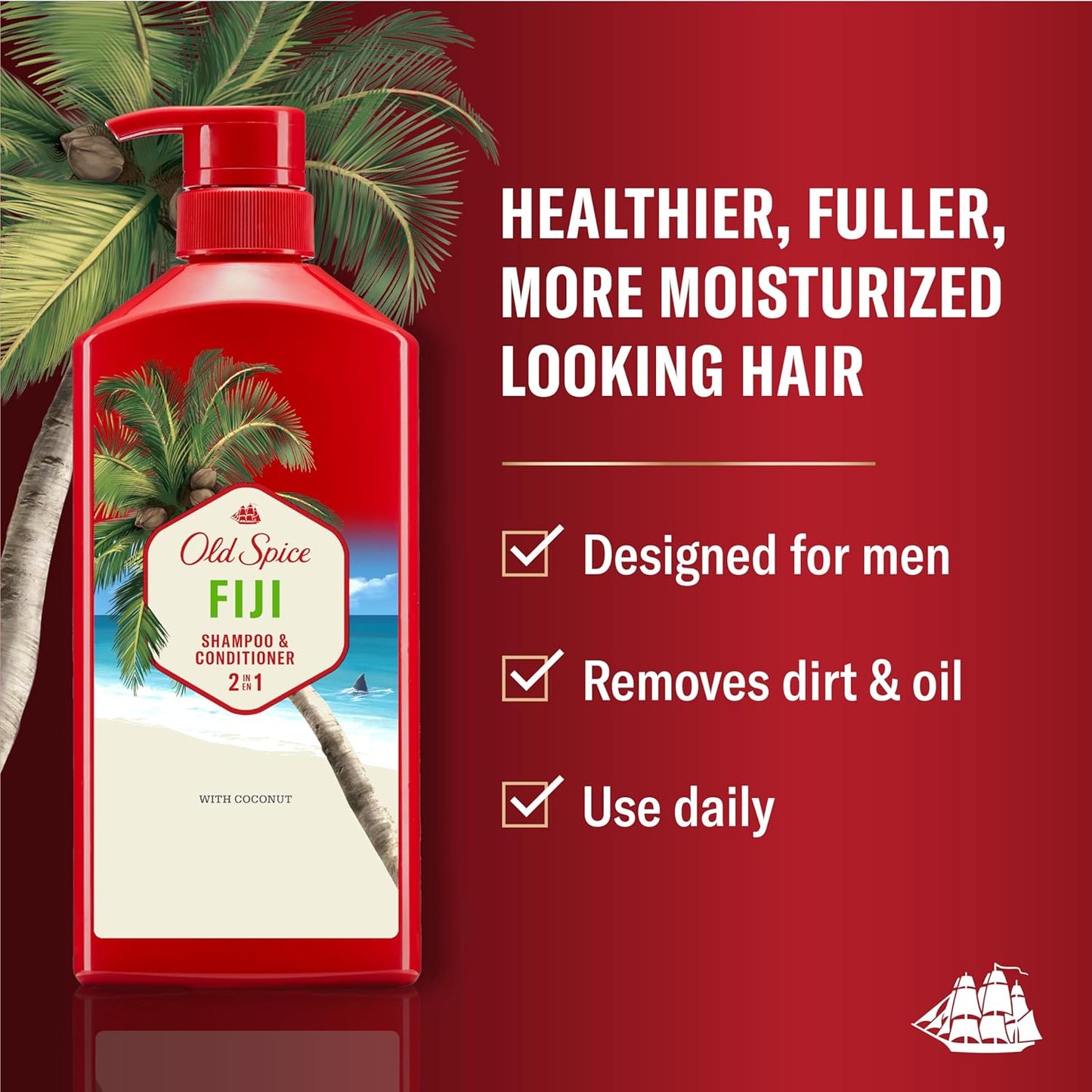 Old Spice Men's 2-in-1 Shampoo and Conditioner - Fiji, Coconut & Tropical Wood Scent (Twin Pack)