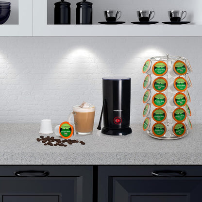 Mixpresso Elektriese Melkskuimer, Vlekvrye Staal Melkstoomtoestel & Melkwarmer, Outomatiese Afskakeling, Kleefvrye Binnekant, Koel Aanraking, 9.4 onse/6.0 onse Kapasiteit, Swart Elektriese Skuimer vir Warm Sjokolade