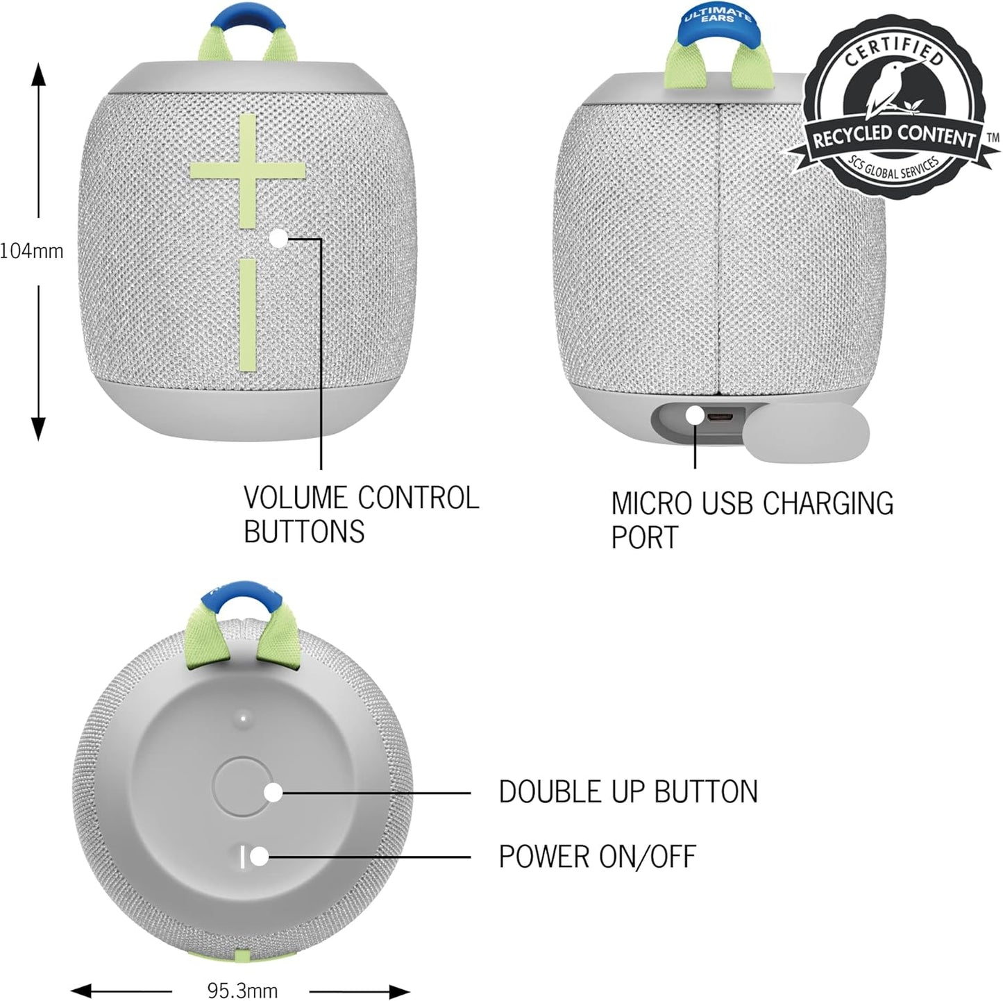 Ultimate Ears WONDERBOOM 3 Waterproof/Dustproof Mini Speaker - Joyous Brights Grey (Renewed)