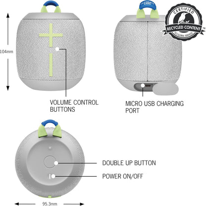 Ultimate Ears WONDERBOOM 3 Waterproof/Dustproof Mini Speaker - Joyous Brights Grey (Renewed)