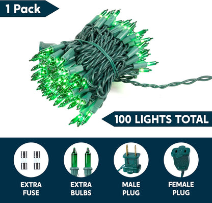 Groen Kersfees String Liggie, 100 Tel / 6.8M Boomliggies Inpropversierings - Groen Draad