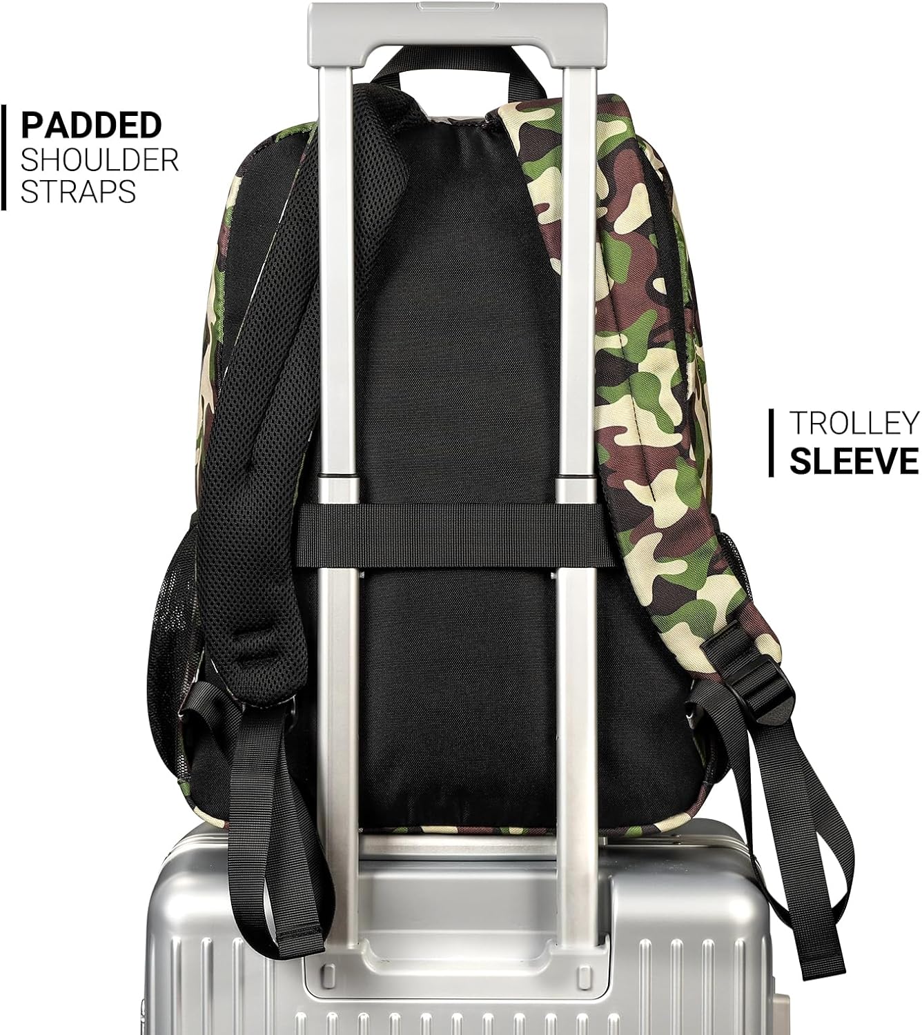 26L Backpack for School, College, and Travel: Water Resistant Bookbag with 8 Compartments - Buckshot Camo